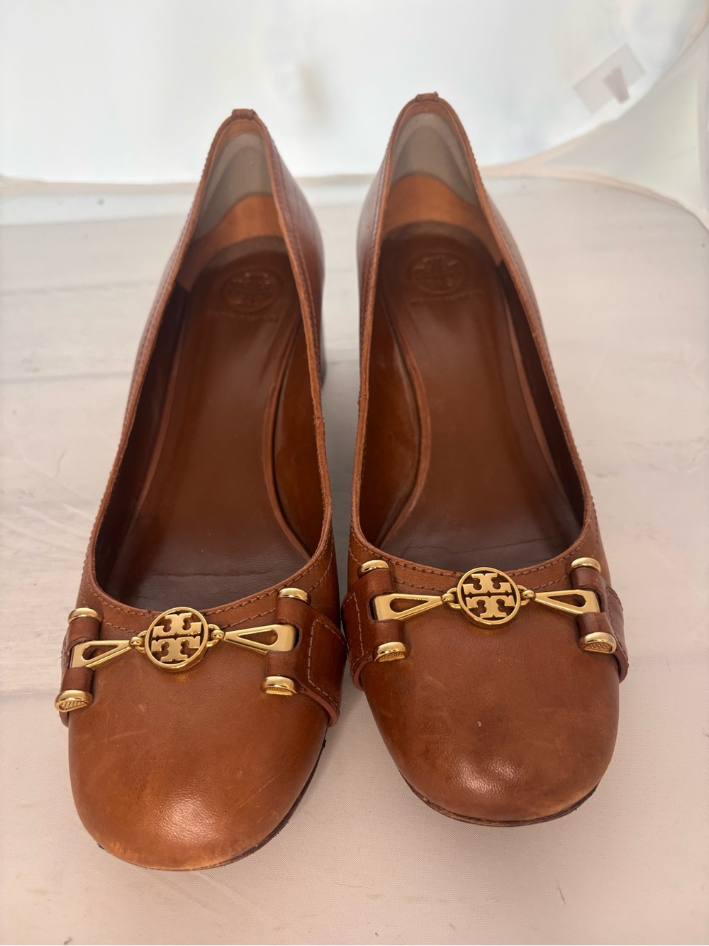 Tory Burch Dark Tan Leather Block heels size 10.5 M